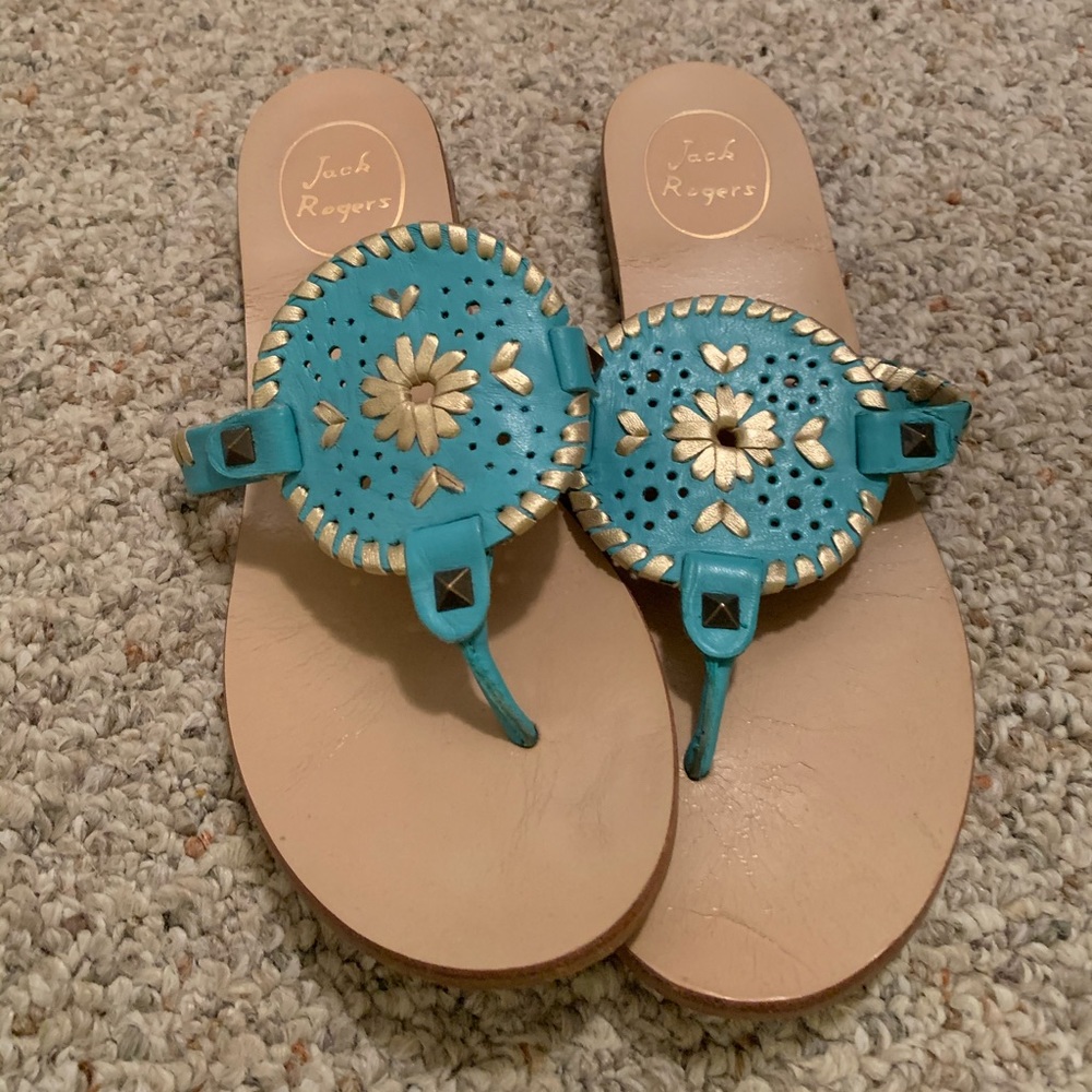 Jack Rodgers Georgica Sandals turquoise/ gold